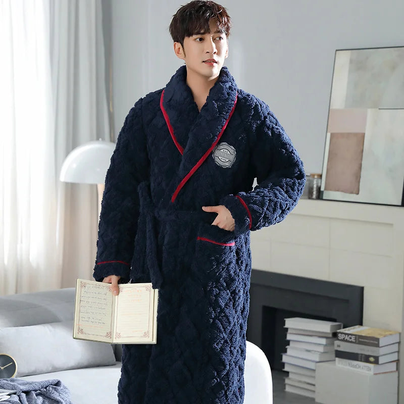 Winter Men Bath Robe 3 Layer Clip Cotton Bathrobe Male Dressing Gown Pijamas Hombre