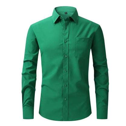 Fashion Business Casual shirt Men's slim long sleeve shirt solid color business social non-ironing anti-wrinkle American code