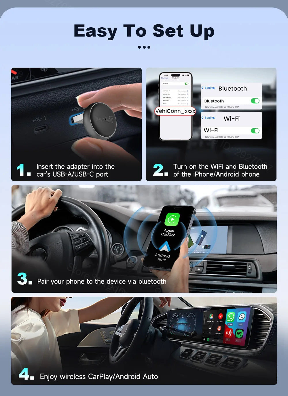 CarlinKit Mini Ultra 3 Wireless CarPlay & Android Auto Adapter Wired To Wireless USB Dongle Plug and Play Fast Auto Connection