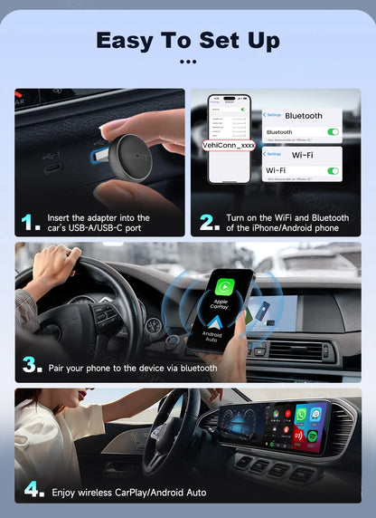 CarlinKit Mini Ultra 3 Wireless CarPlay & Android Auto Adapter Wired To Wireless USB Dongle Plug and Play Fast Auto Connection