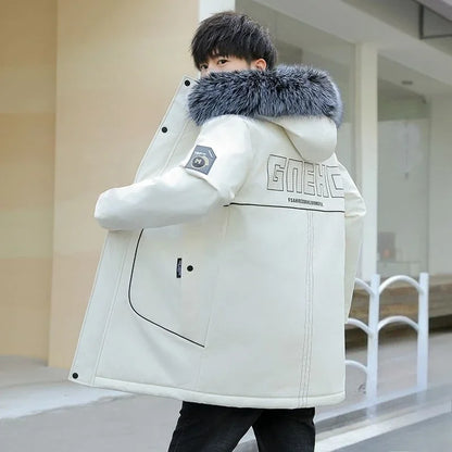Men's Premium Hooded Long Coat Autumn Winter New Heavyweight Fleece Lined Warm Jacket Thickened Thermal Layering Design