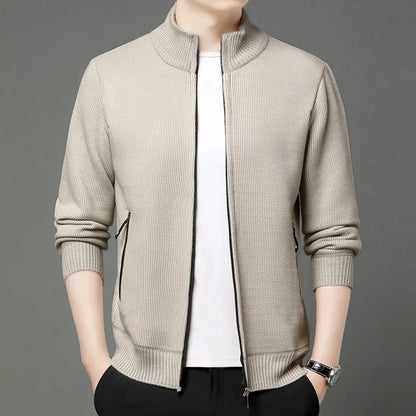 Premium Thick Korean Fleece Warm New Brand Casual Fashion Stand Collar Men Zipper Jacket Slim Fit Autumn Winter Coats