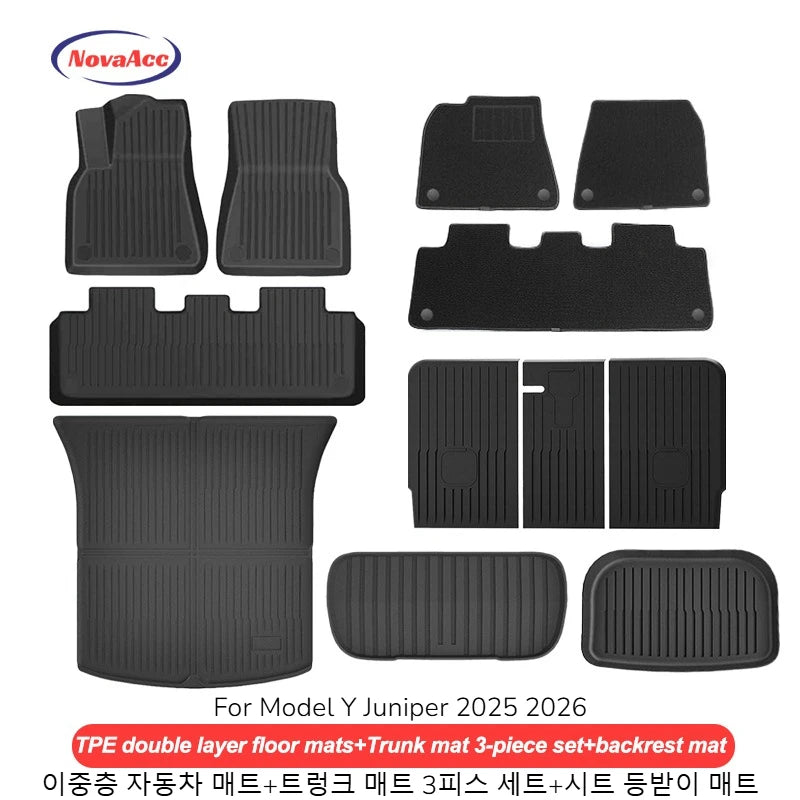NovaAcc for Tesla Model Y Juniper 2025 2026 Model 3 Highland Floor Mats Trunk Mats Cargo Liners TPE All Weather Water Proof