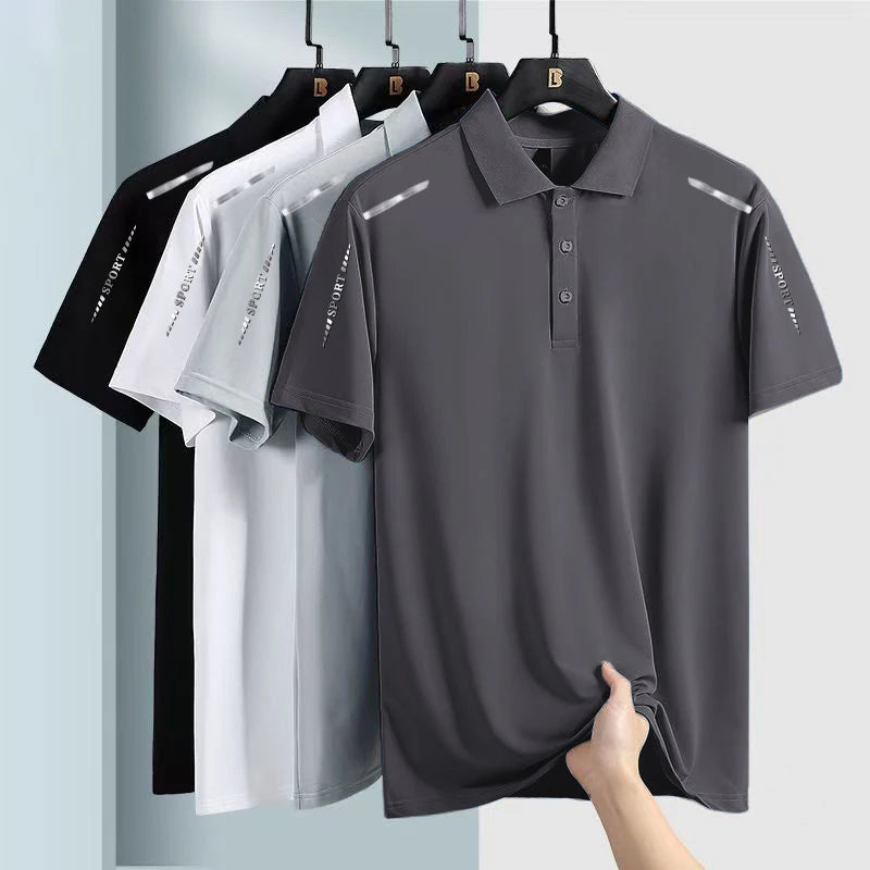 Quick Dry Ice Silk Short Sleeve  Shirt Men's Style Summer Thin Casual Business High End Top Shirt T-Shirt for Men