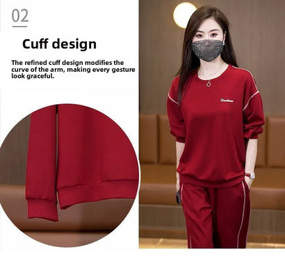 Ladies Large Size Cotton Embroidered Sportswear Set Casual Long Pants Two-Piece Fashionable Outfit for plus Size Women