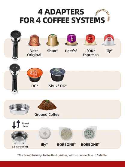 Cafelffe 4in1 Coffee Machine Dolce gusto Nes Capsule Espresso Maker ESE Pod Ground Gift for Lover,Dad,Mom Cafetera304 Cappuccino