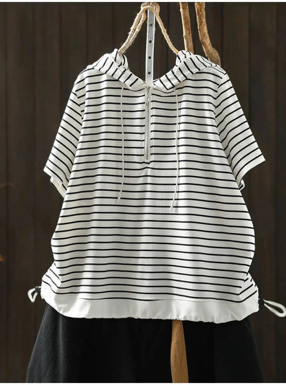 Short-sleeve Women T-shirt Summer 2026 Stylish New Trendy Loose Striped T-shirt ZF2132