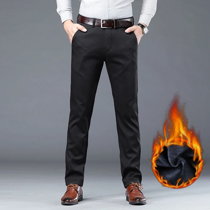 Autumn Winter Clothing Warm Fleece Men's Suit Pants Cotton Business Thick Work Korea Casual Flocking Trousers Male Oversized 40