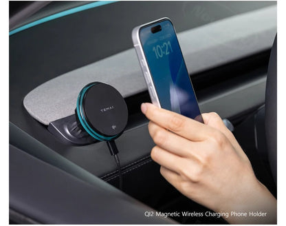 NovaAcc Magnetic Wireless Charging Mount For Tesla Model Y Juniper Model 3 Highland 2024-2026 Left Right Rudder Car Phone Holder