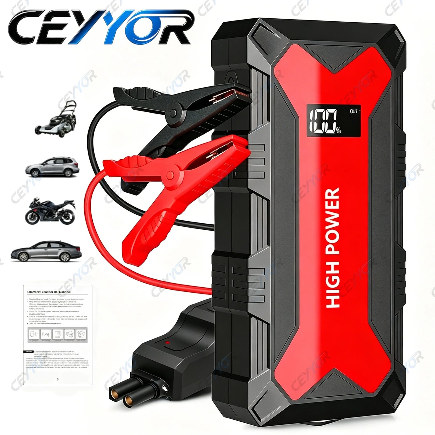 CEYYOR 12V 3IN1 Booster Jump Starter for Petrol Diesel Car.Portable Jump Starter Car Battery with LED Light and USB Port,점프스타터