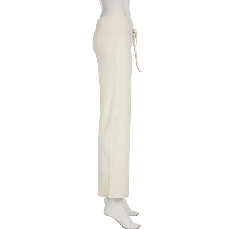 Rockmore Spicy Girl Low Waist Straight Leg Pants Pure Color Flip Waist Versatile Long Trousers Street Style Casual Pants