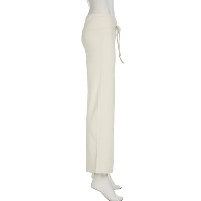 Rockmore Spicy Girl Low Waist Straight Leg Pants Pure Color Flip Waist Versatile Long Trousers Street Style Casual Pants