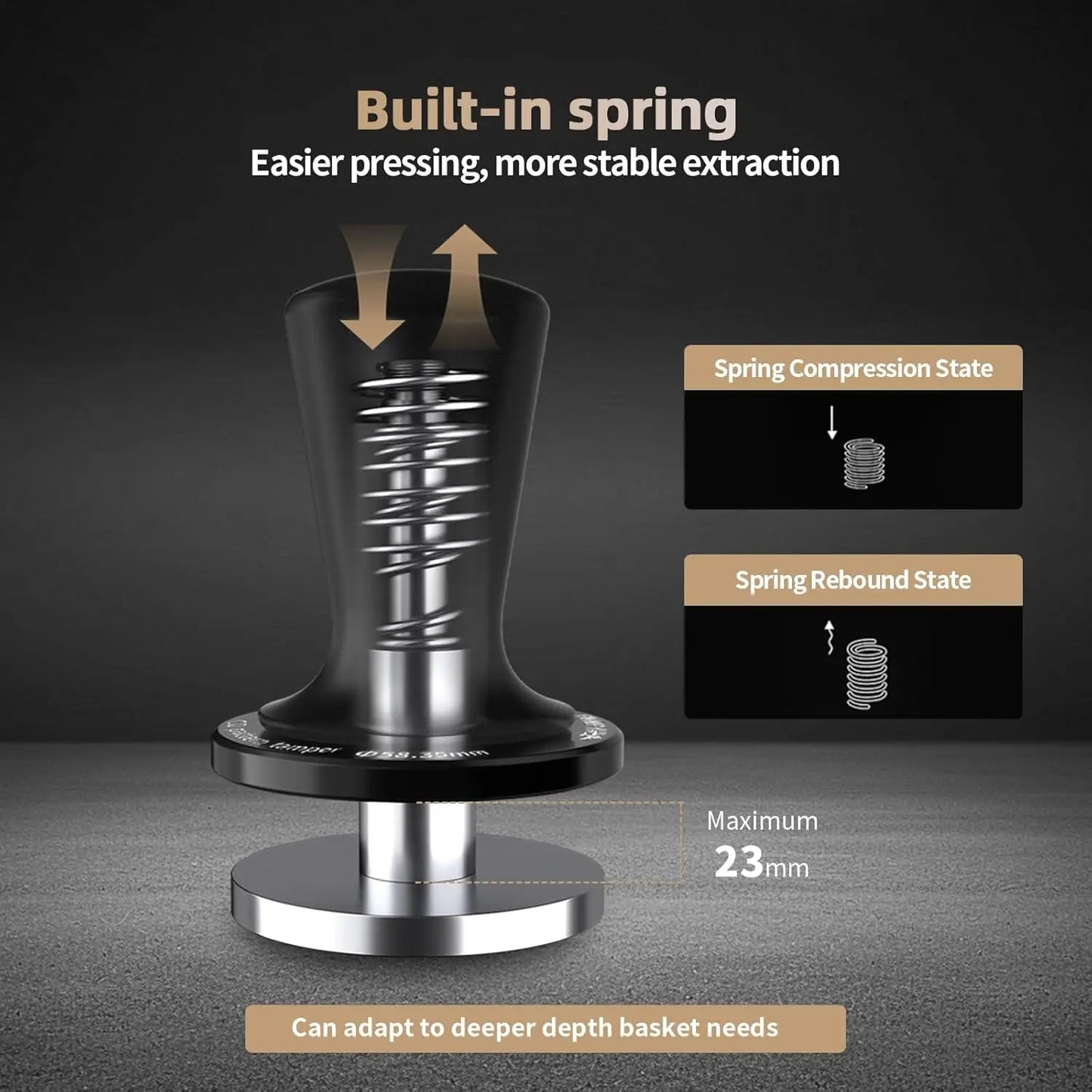 MHW-3BOMBER Coffee Tamper 51/53.35/58.35MM 2 Springs Espresso Tamper Stainless Steel Thread Base Home Barista Coffee Accessories
