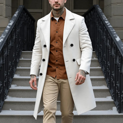 New Men's Elegant Woolen Overcoat Long Jacket For Early Autumn Warm Outdoor Street Style Commute Wear Double-Breasted