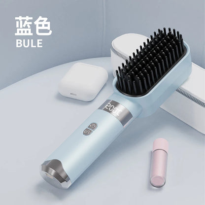 Wireless hair straightening comb for home use, negative ion hair straightener that doesn't damage hair, rechargeable portable tr