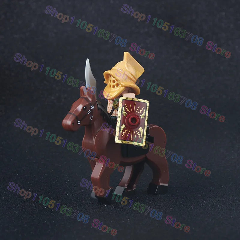 MOC Medieval Military Crusader Knight Building Blocks Castle Army Soldier Figure Horse Mount Shield Sword Accessories Bricks Toy