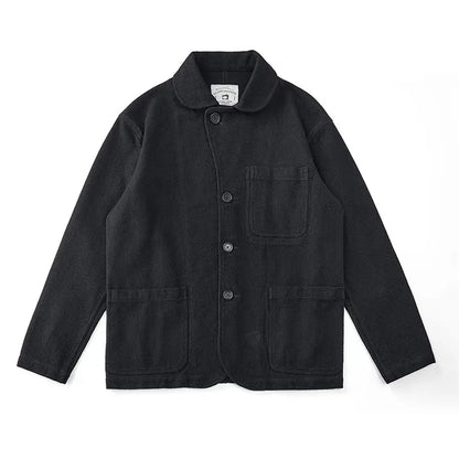 New Autumn And Winter Plant Dyed 600g Cotton Sashiko Fabric Retro Loose Washed Color-Woven Ink-Dyed Suit Jacket