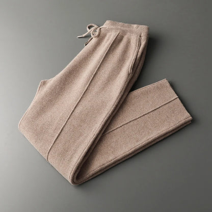 Men Wool Pants Autumn Winter 100%Merino Wool Thick Warm Smart Casual Trousers Knitwear Elasticity Waist Basic Sport Pants ﻿