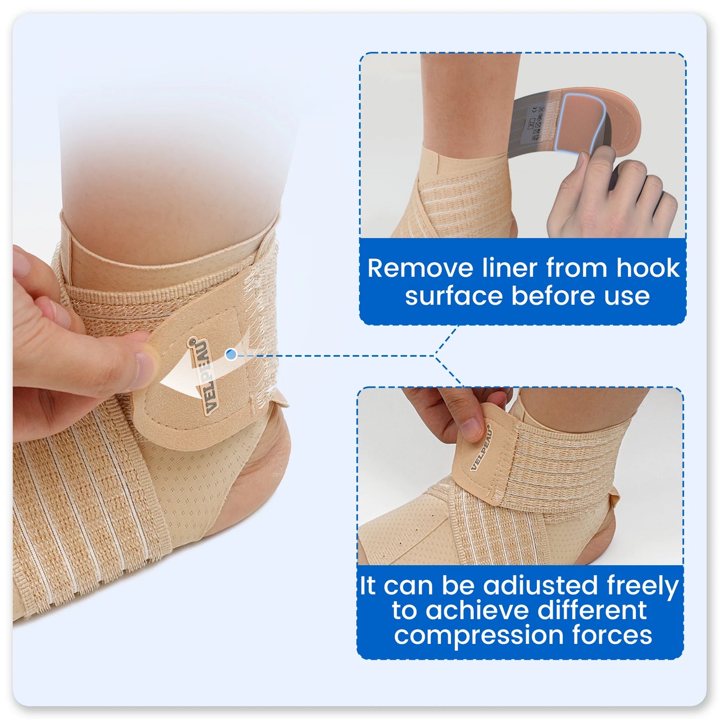 VELPEAU Ankle Compression Sleeve for Achilles Tendinitis and Plantar Fasciitis, Adjustable Ankle Support Universal for Both Feet