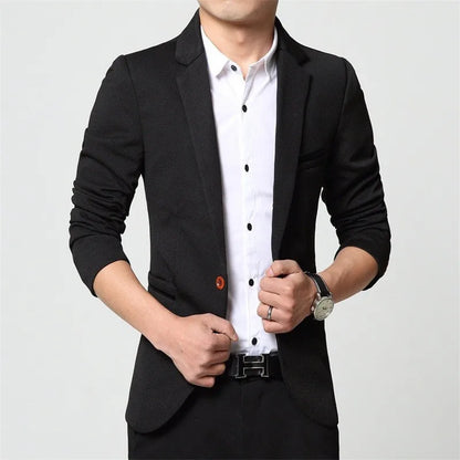 2024 Men Slim fit New Fashion Blazer Suit Jacket Black Blue Red Plus size L to 5XL Male Blazers Mens Coat Wedding Dress
