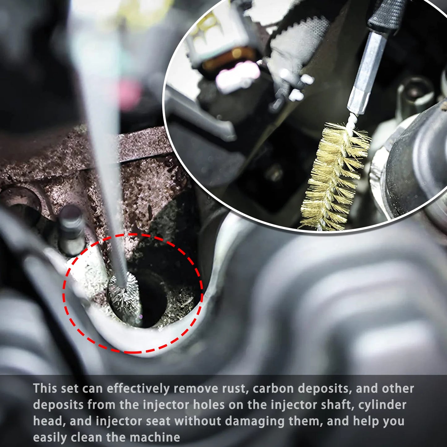 19Pcs Cylinder Heads Cleaning Kit Diesel Injector Seat Brush Tool Rust Resistant Sturdy Universal Fit for Vehicle Maintenance