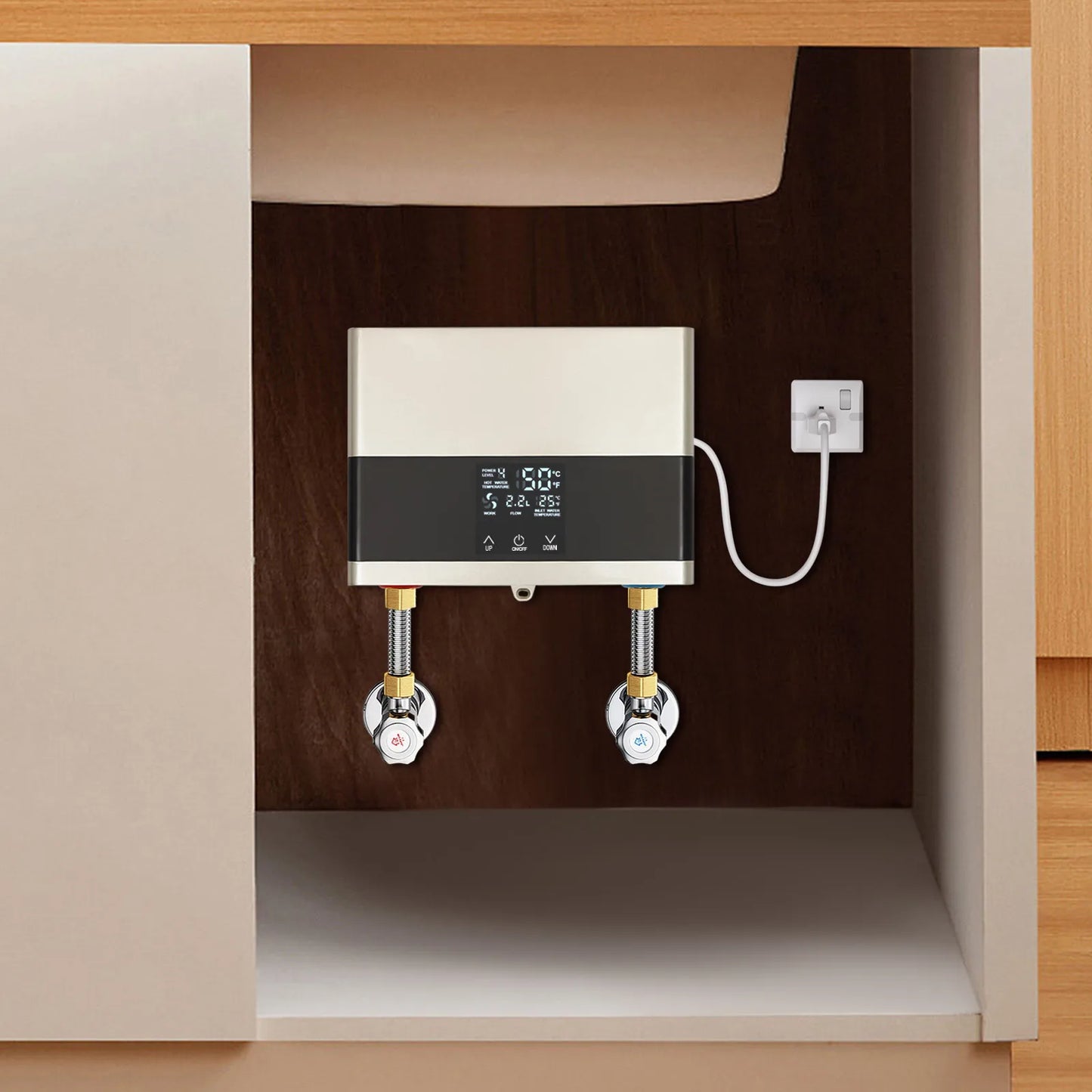 110V 4000W Mini Electric Water Heater,Silver/Gold ABS Instant Hot Water Heater with Remote Control for Kitchens