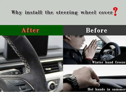 For Seat Leon Cupra R Leon ST Cupra Leon ST Cupra Ateca Cupra Ateca FR Anti-Slip Black Suede Braid Car Steering Wheel Cover