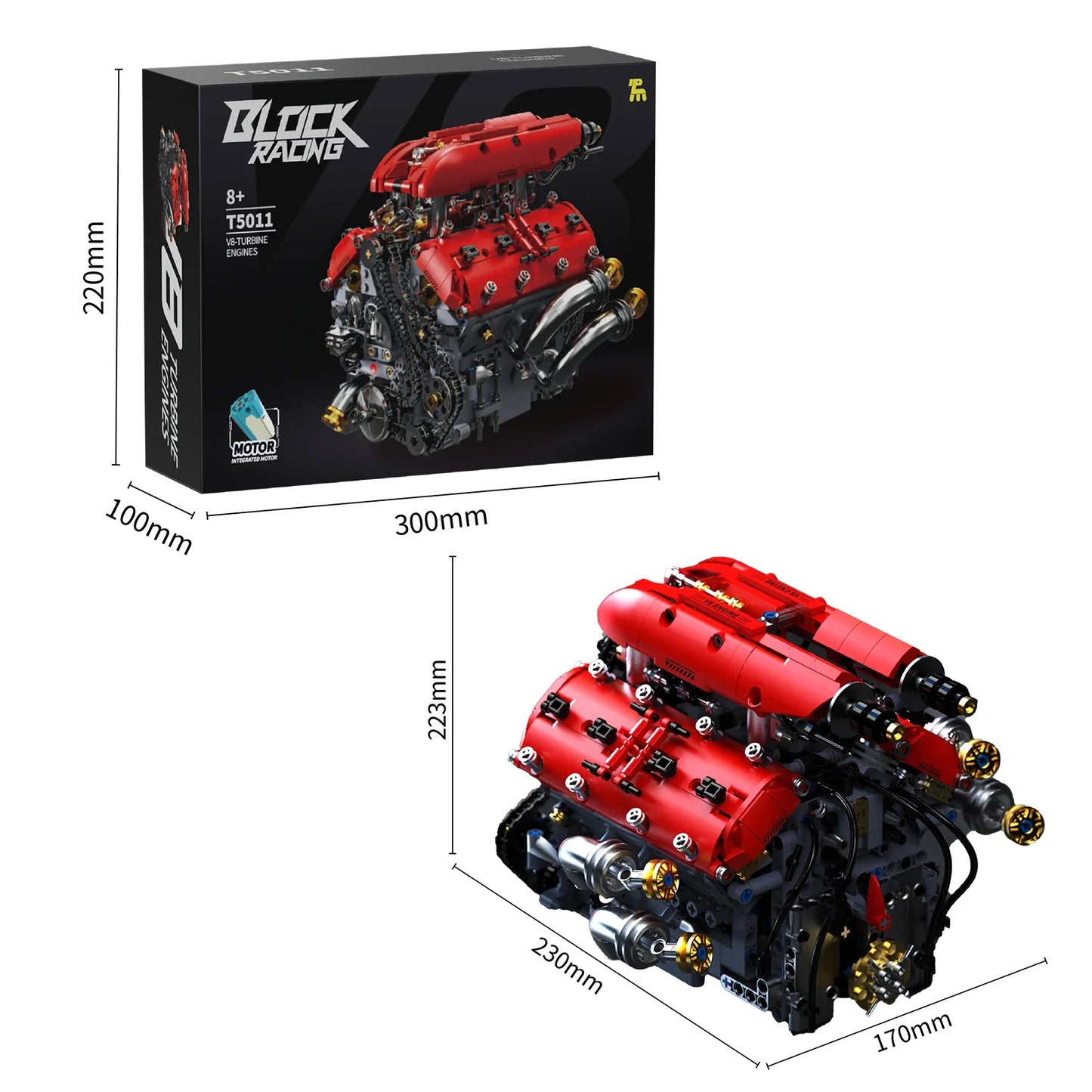 T5011 V8 Turbo Engine Model Electric Motorized 1370PCS Building Kit Sports Car Blocks Teens Adults DIY