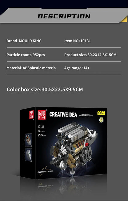 MOULD KING MOC Technik 10131 Technincal W16 Engine for BGT Supercar Building Block Set Assembly Car Brick DIY Toys Kids Boy Gift