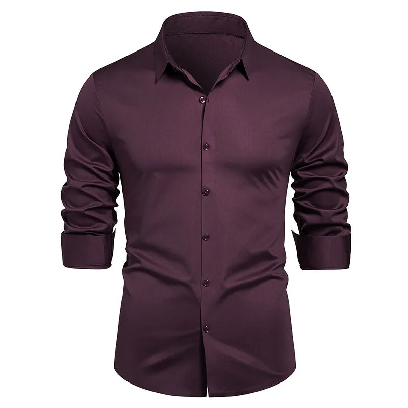 2025 Men's High Quality Shirt Solid Color Fashion Business Leisure Social Dress Ball Shirt Men's Formal Dress Slimming Shirt