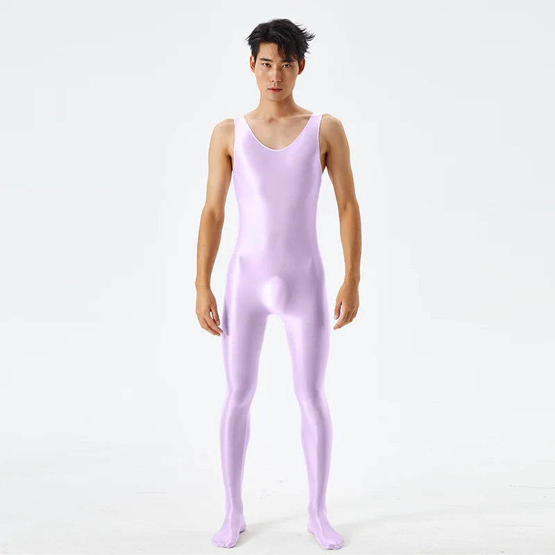 Sexy Body Shaper Jumpsuit Men Fitness Trimmer Sleeveless High Elastic Breathable Sheer Bodysuit With Bulge Pouch Slim Tights