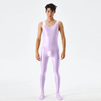 Sexy Body Shaper Jumpsuit Men Fitness Trimmer Sleeveless High Elastic Breathable Sheer Bodysuit With Bulge Pouch Slim Tights