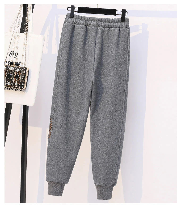 Thickened Fleece Cotton Harlan Pants Women's Casual Sports Sweatpants High Waist Elastic Bottom Leisure Trousers for All Seasons