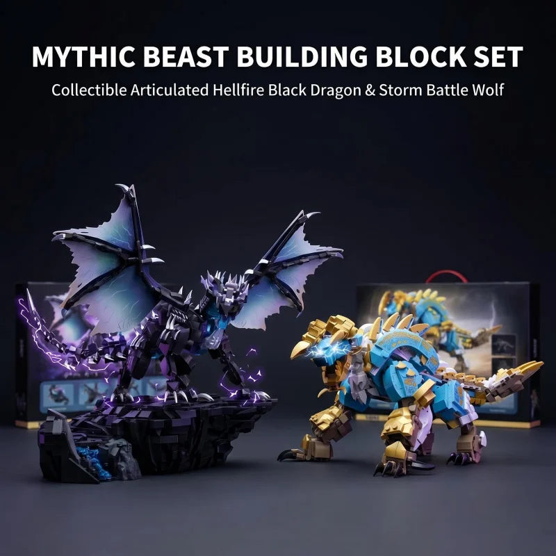 Large Double Dragon Building Block Set, Double Dragon Assembly Toy, Can Be Used as a Display Collectible or for Role-Playing, An
