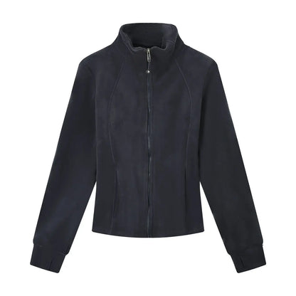 Thickened Fleece Women's Zipper Hoodie Slim Fit Warm Outerwear Stand Collar Cardigan Long Sleeve Autumn Winter Fashionable Top