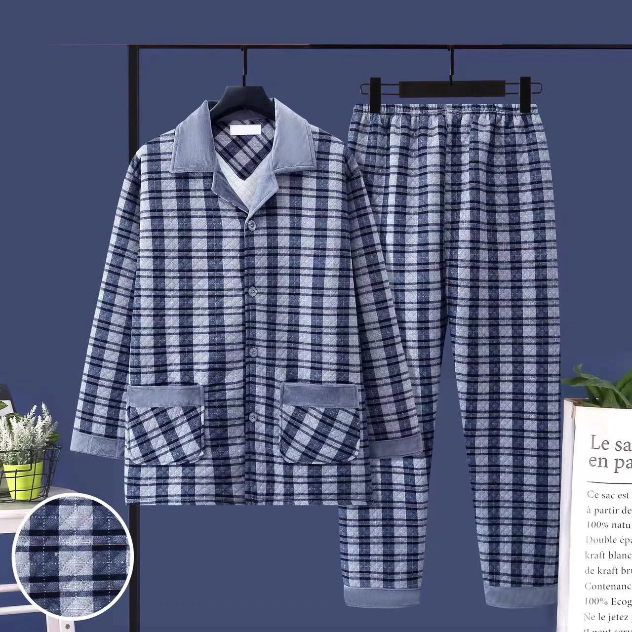 Thickened Loose Long Sleeve Air Layer Cotton Pajamas Set for Men Autumn Winter Home Clothes Set Warm Flannel Sleepwear for Mi...
