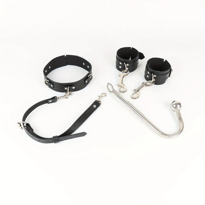 1set, BDSM adjustable anal hook set, leather collar handcuff straps, BDSM removable multiple play accessories, adult sex toys