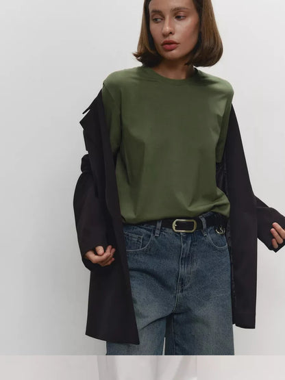 Bornladies Summer 100% Cotton Women's T-shirt Bottoming Basic Fashionable Lady Short Sleeve Loose Tops Shirts Solid 230g/㎡ Tops