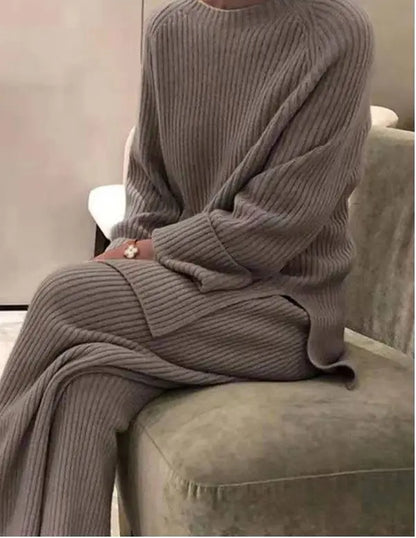 Casual Women's Knitted Sweater Two-Piece Set Cross-Border Fashion Spring Long Sleeve Pants Long Pants Suitable for 18-25 Year...