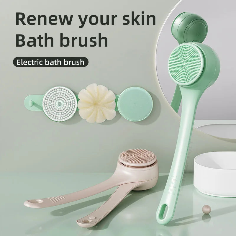 HOMEFISH Dual Handle Electric Bath Body Scrubber Brush with Long Handle Back Cleaning Tool for Back Exfoliation And Deep Cleanin