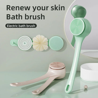 HOMEFISH Dual Handle Electric Bath Body Scrubber Brush with Long Handle Back Cleaning Tool for Back Exfoliation And Deep Cleanin
