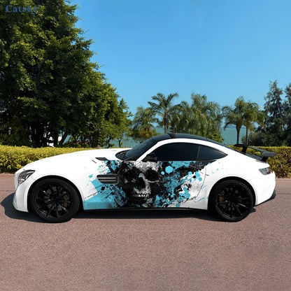 Striped Digital Pixel Skull Splash Car Side Sticker Decor,PVC Waterproof Scratch Resistant Decal,Car Protection,Auto Accessories