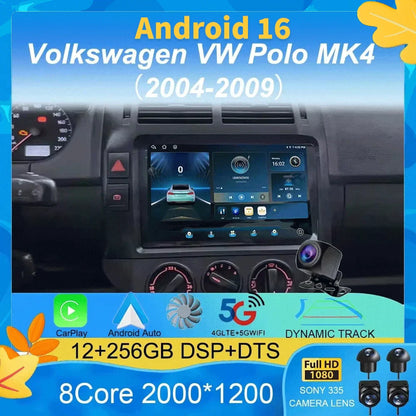 For Volkswagen VW Polo MK4 6Q 9N 9N3 2004- 2009 Car Radio Android 16 Auto Multimedia Video Player GPS Carplay QLED Screen Stereo