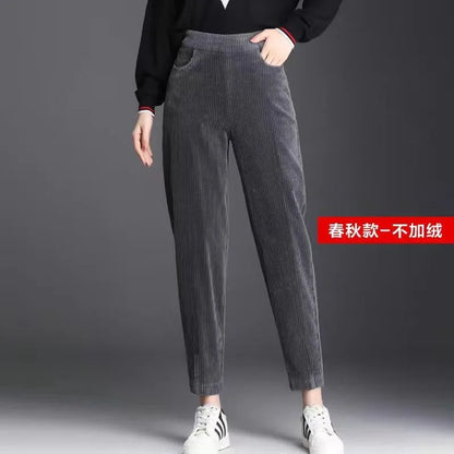 Thiened Fce Lined Corduroy Straight Leg Pants for Mom High Waist Korean Sle Commute Faion Winter Casual Trousers