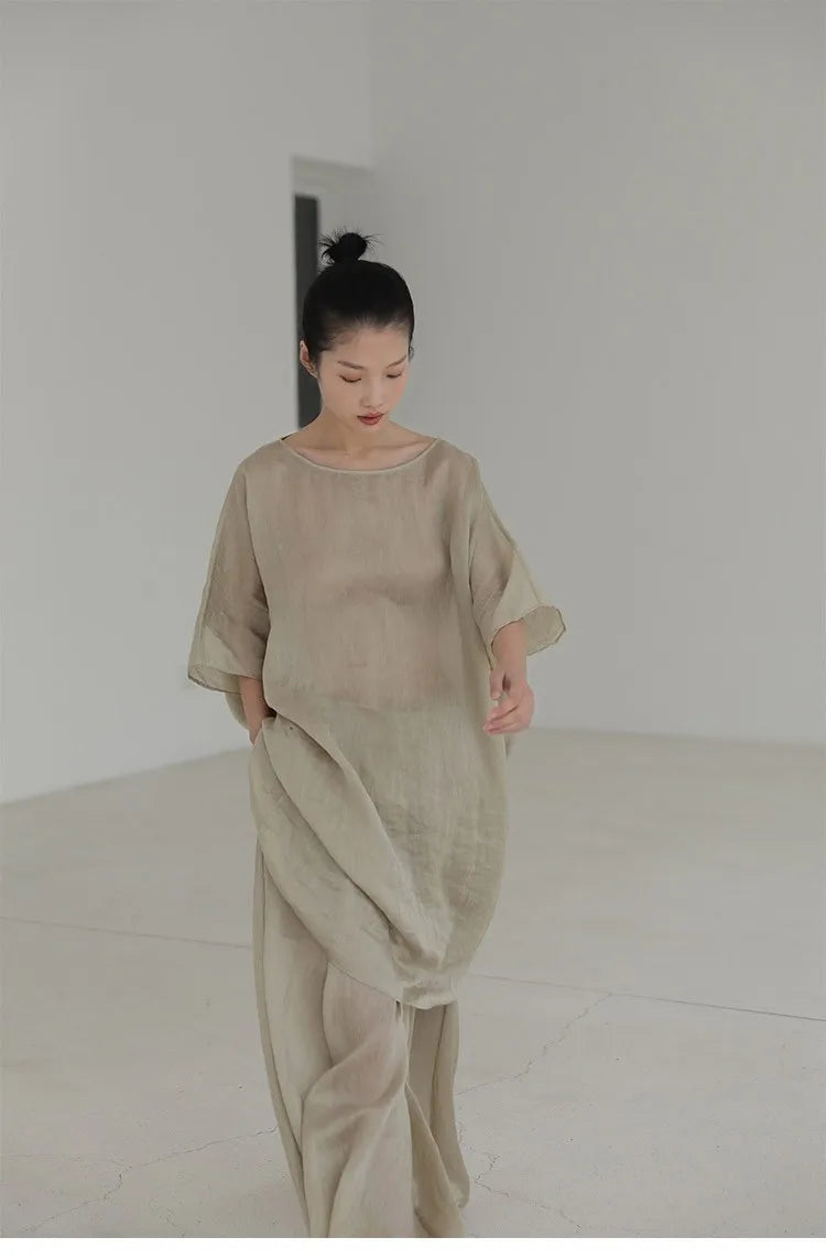 New Women's Chinese Zen Cotton Linen Shirt Drifting Silk  Wide Leg Pants Three Piece Set Summer Season Fashion Trend