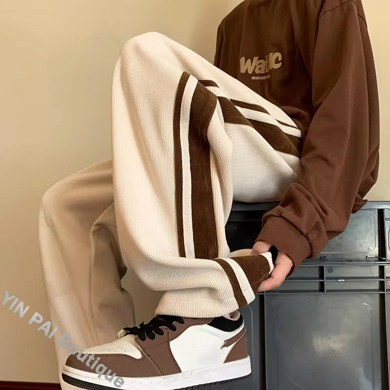 Baggy Striped Sweatpants for Men Straight-Leg Pants Fashion Hip Hop Streetwear Harajuku Trousers Casual Bottoms Y2K Male Clothes
