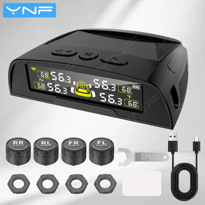 YNF Tire Pressure Monitoring System with Solar Charge, +number plate TPMS with 4 Sensors，3-Digit Display for More Precise Tire P