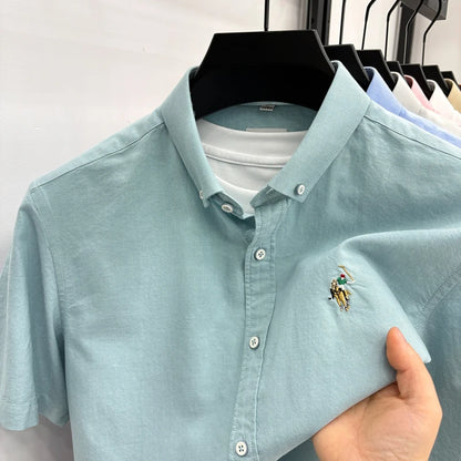 100% Pure Cotton Men's Short Sleeved 2026 New Brand Embroidered Trendy Shirt for Men's Casual Summer Wear