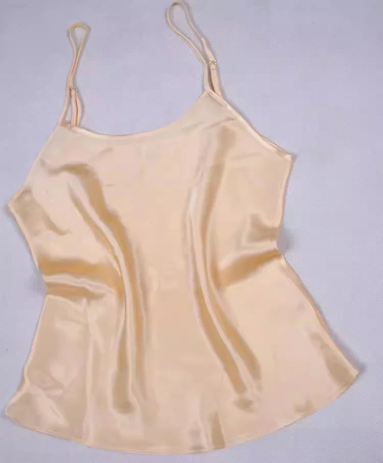 Women's 100% Mulberry Silk 16 momme Spaghetti Strap Camisole Tank Top Vest Sleepwear M-4XL YM002