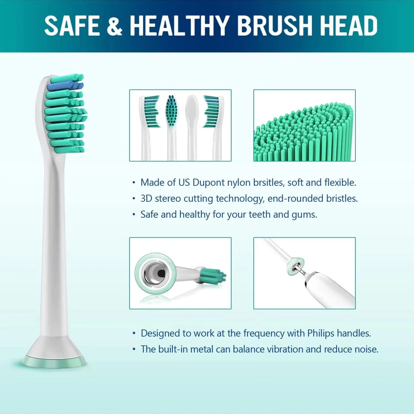Replacement Toothbrush Heads Compatible with Philips Electric Brush Head 1100 2100 4100 4300 5100 5300 6100 6500 etc 4-12 Pcs